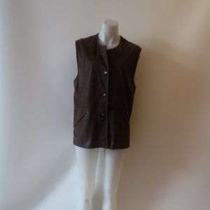 WOMENS VITTADINI SPORT BROWN BUTTON-UP LEATHER VEST L* COLOR: BROWN SIZE: LARGE